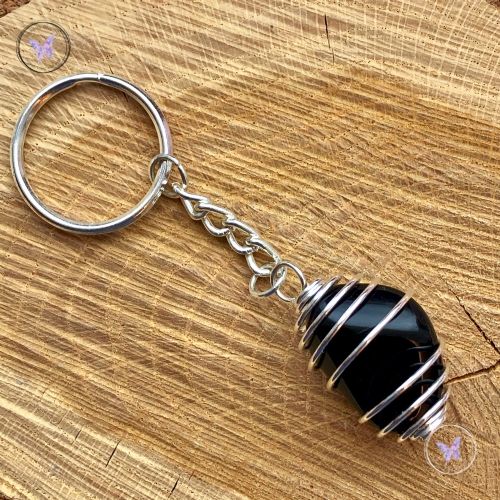 Black Tourmaline Tumble Stone Keychain